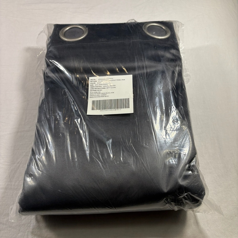 Silk Home Velvet Total Blackout Panel Pair 52x84 Gray NEW Grommet Top Curtains